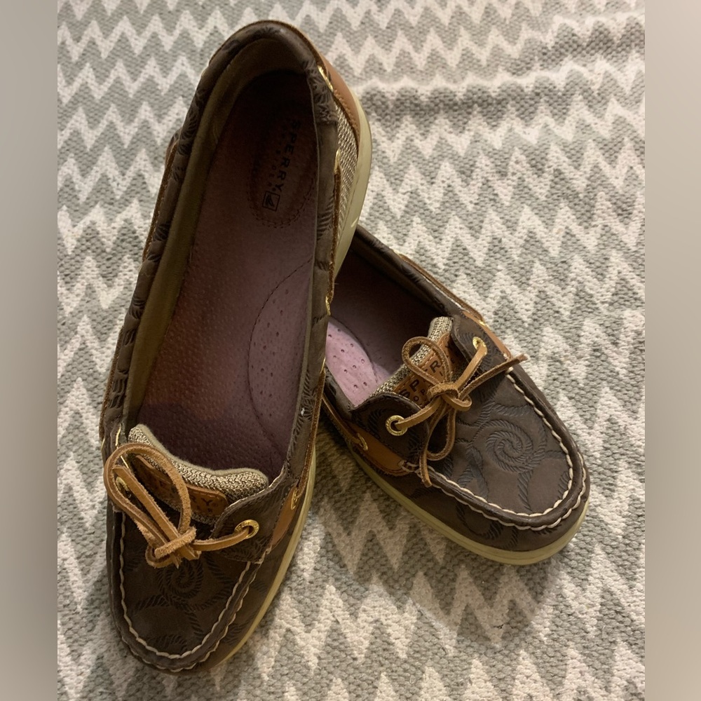 Sperry Top-Sider Boat Shoe Dark Brown & Tweed Rope Embossed Loafer Size 11